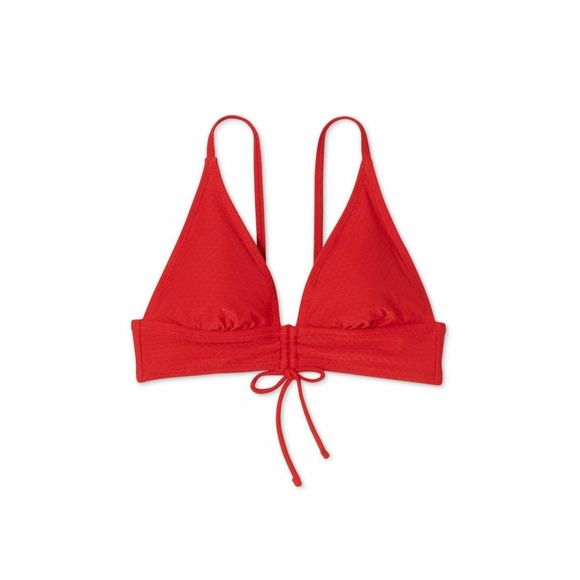Women's Shade & Shore Longline Cinch Front Textured Bikini Top, Red, Medium 820 - Picture 1 of 8